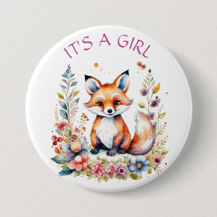 Baby Fox in Flowers   Baby Shower It's a Girl 7.5 Cm Round Badge
