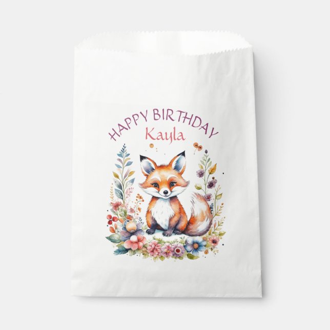 Baby Fox in Flowers Birthday Party Favour Bag (Front)