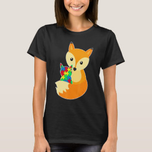 Baby Fox Love Puzzle Piece Animal Cool Autism Awar T-Shirt