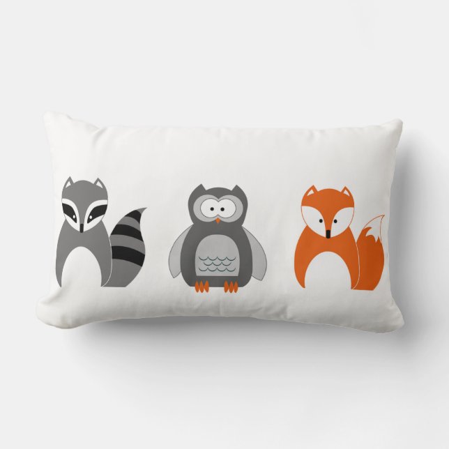 Baby Fox Owl Racoon Throw Pillow (Front)