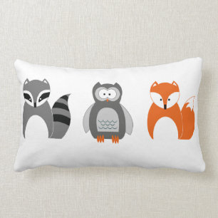 Baby Fox Owl Racoon Throw Pillow