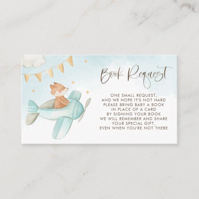 Baby Fox Pilot Aeroplane Baby Shower Book Request Enclosure Card (Front)