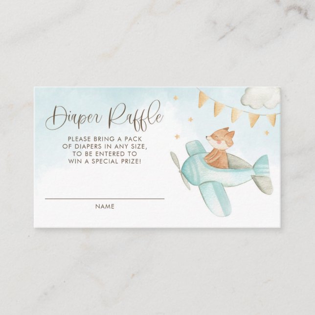 Baby Fox Pilot Aeroplane Baby Shower Diaper Raffle Enclosure Card (Front)