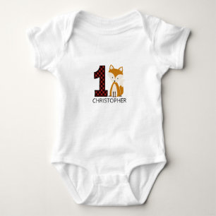Baby Fox Plaid First Birthday Shirt