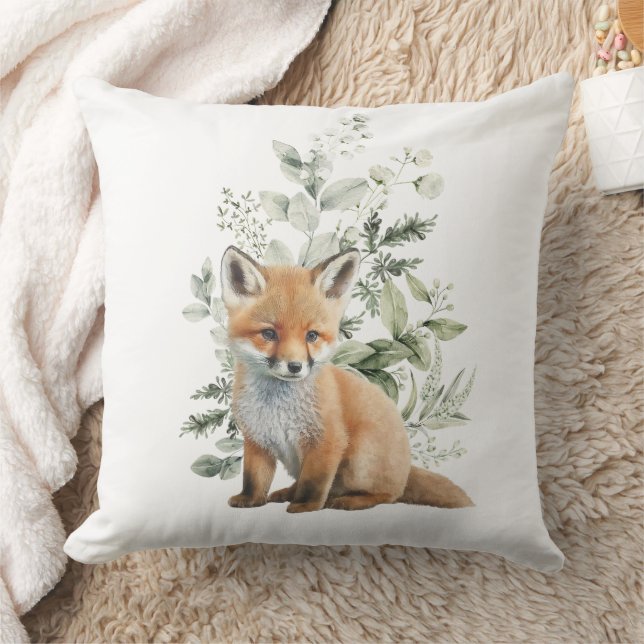 Baby Fox Sage Green Leafy Eucalyptus Nursery Decor Cushion (Blanket)
