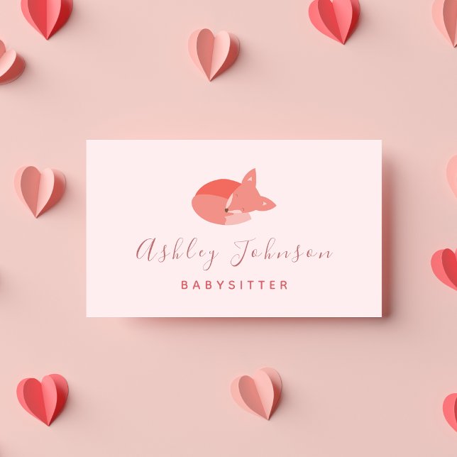 Baby Fox Sleeping Cute Animal Babysitting Theme Business Card (Creator Uploaded)