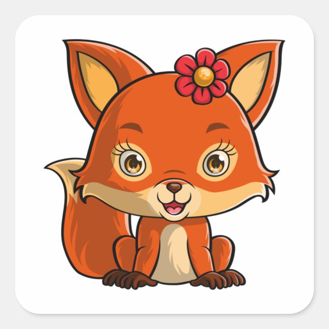 baby fox square sticker (Front)