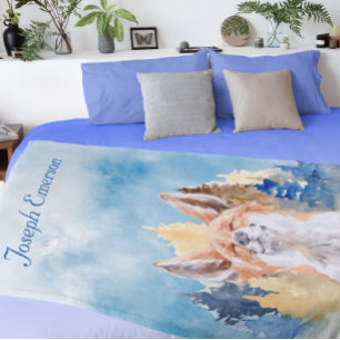 Baby Fox Watercolor Personalised Woodland Fleece Blanket