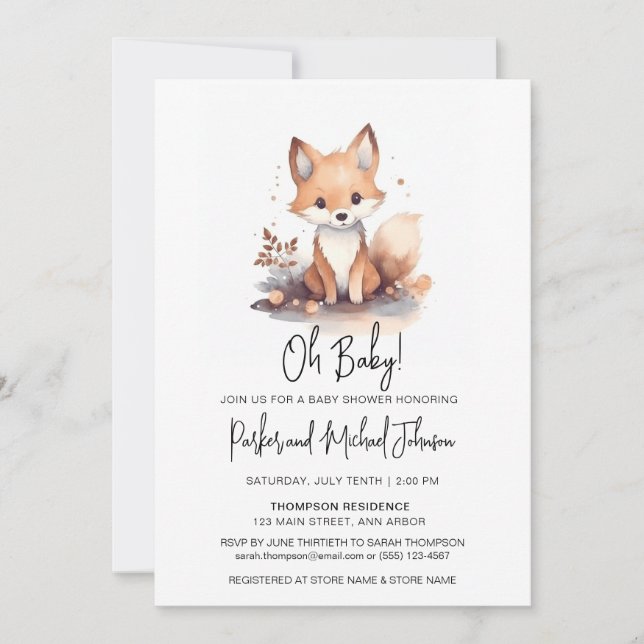 Baby Fox Woodland Animal Baby Shower Invitation (Front)
