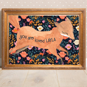 Baby Fox Woodland Cottagecore Watercolor Floral Poster