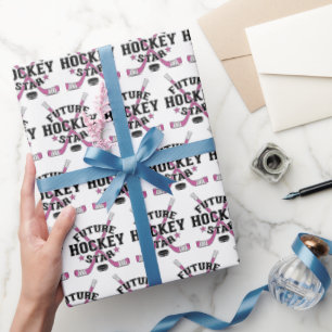 Baby Future Hockey Star Girls Pink Hockey Sticks Wrapping Paper