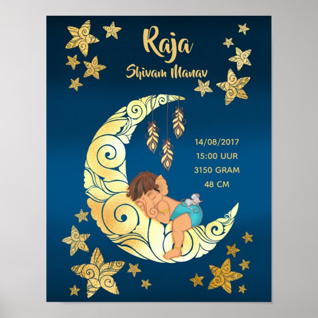 Baby Ganesha with moon and stars Poster (Front)