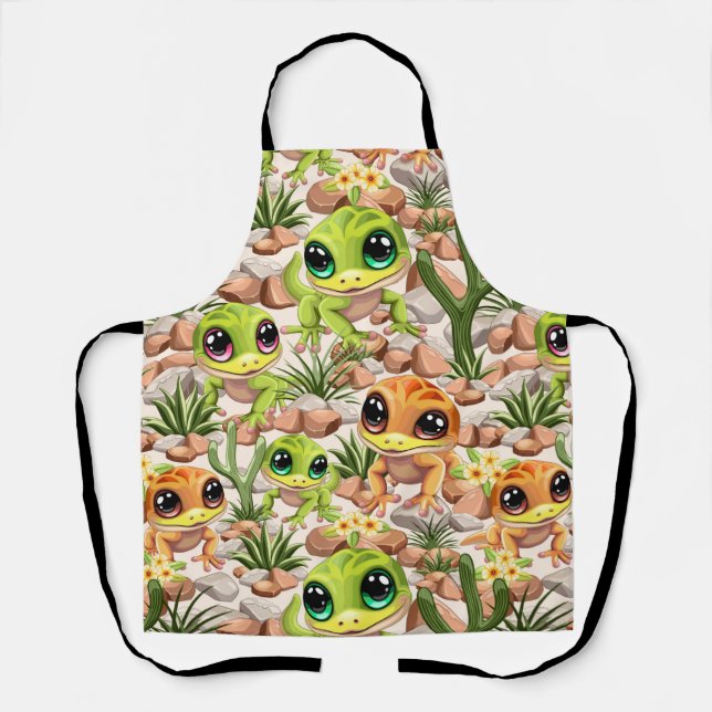 Baby Geckos Cute Cartoon Characters Apron (Front)