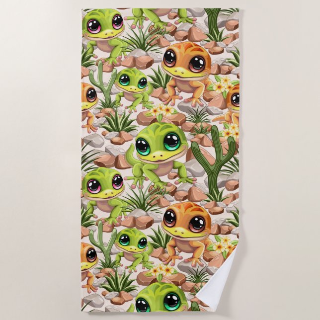 Baby Geckos Cute Cartoon Characters Beach Towel (Front)