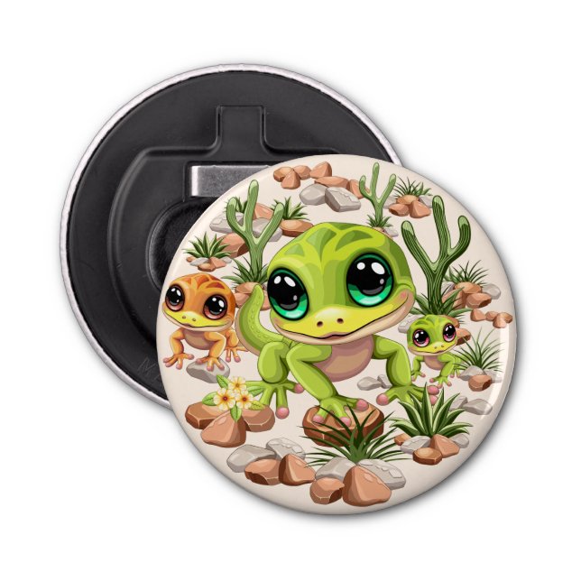 Baby Geckos Cute Cartoon Characters Bottle Opener (Front)