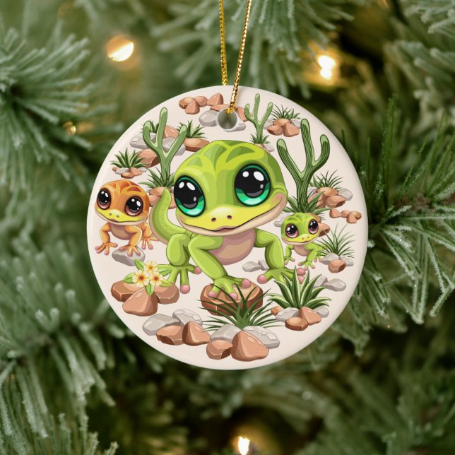 Baby Geckos Cute Cartoon Characters Ceramic Ornament (Tree)