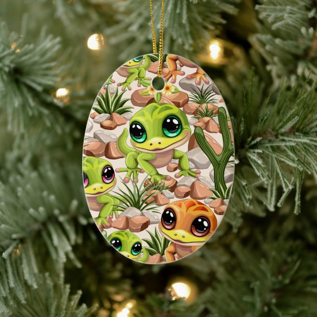 Baby Geckos Cute Cartoon Characters Ceramic Ornament (Tree)