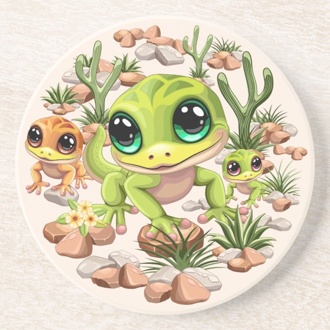 Baby Geckos Cute Cartoon Characters Coaster (Front)