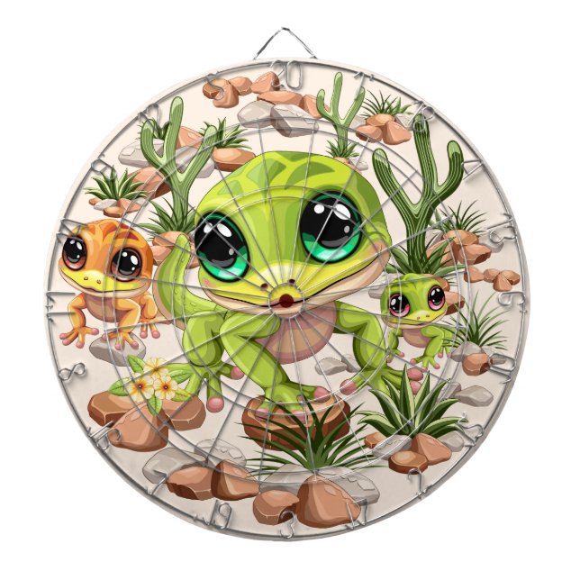 Baby Geckos Cute Cartoon Characters Dartboard (Front)