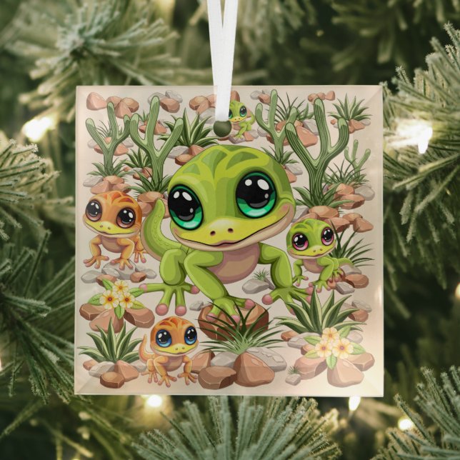 Baby Geckos Cute Cartoon Characters Glass Tree Decoration (Insitu)