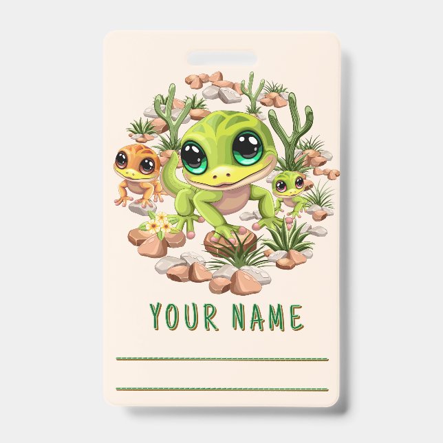 Baby Geckos Cute Cartoon Characters ID Badge (Front)