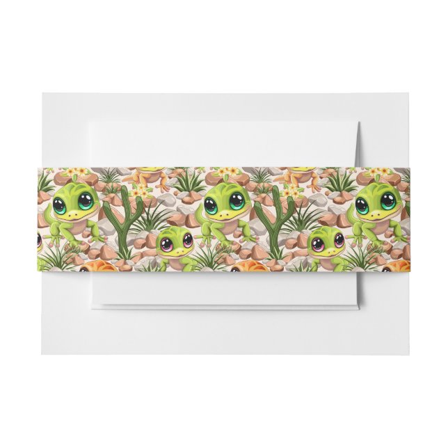 Baby Geckos Cute Cartoon Characters Invitation Belly Band (Front Example)