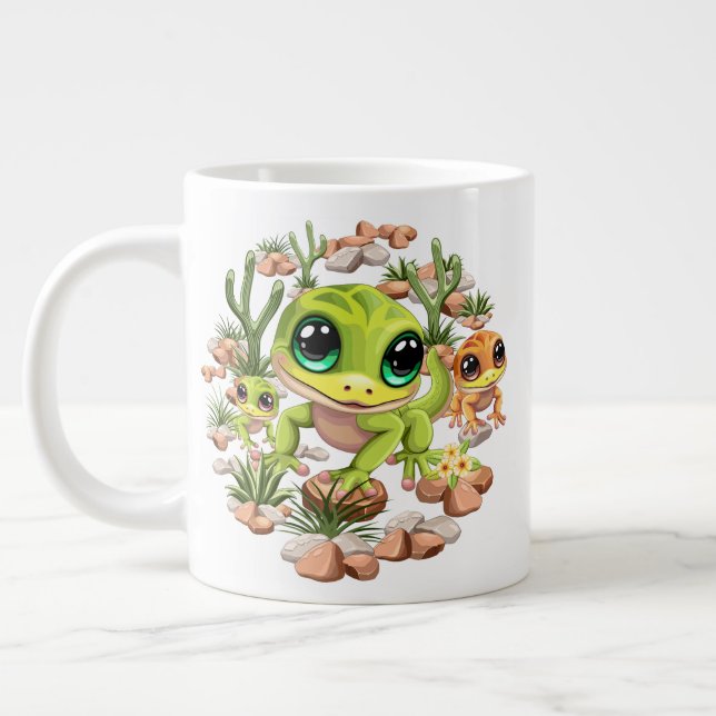 Baby Geckos Cute Cartoon Characters Large Coffee Mug (Left)