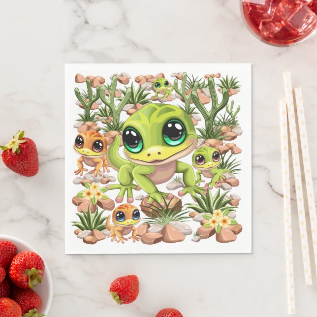 Baby Geckos Cute Cartoon Characters Napkin (Insitu)