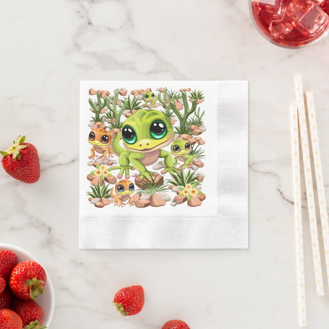Baby Geckos Cute Cartoon Characters Napkin (Insitu)
