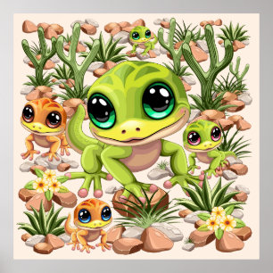Baby Geckos Cute Cartoon Characters Poster