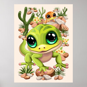 Baby Geckos Cute Cartoon Characters Poster