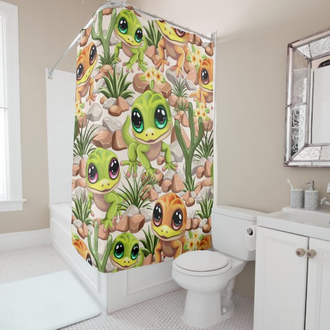 Baby Geckos Cute Cartoon Characters Shower Curtain (In Situ)