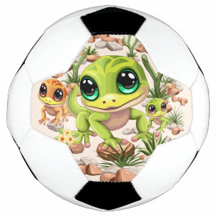 Baby Geckos Cute Cartoon Characters Soccer Ball
