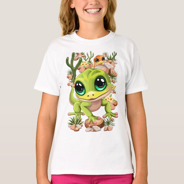 Baby Geckos Cute Cartoon Characters T-Shirt (Front)