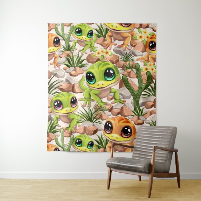 Baby Geckos Cute Cartoon Characters Tapestry (In Situ)