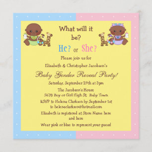 Baby Gender Reveal African American Babies Invitation