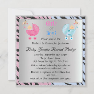 Baby Gender Reveal Animal Print Strollers Invitation