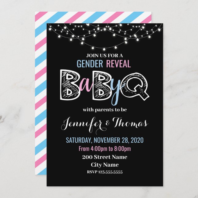 Baby Gender Reveal BaByQ Invitation (Front/Back)