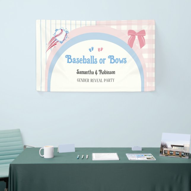 Baby gender reveal Baseballs or Bows Banner (Tradeshow)