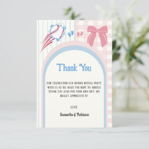 Baby gender reveal Baseballs or Bows Thank You Card