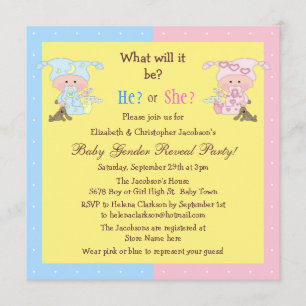 Baby Gender Reveal Cute Babies & Bunnies Invitation
