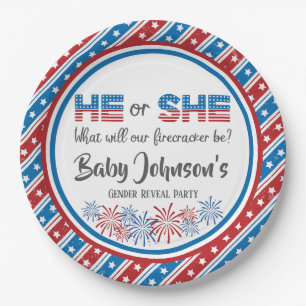 Baby Gender Reveal - Firecracker 4th of July Paper Plate