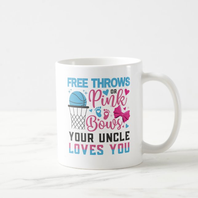 Baby Gender Reveal Free Throws or Pink Bows Uncle Coffee Mug (Right)