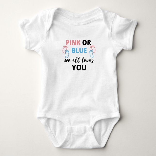 Baby Gender Reveal Ideas Pink Or Blue We All Love Bodysuit (Front)