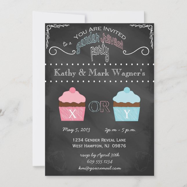 Baby Gender Reveal Invitation in Chalkboard (Front)
