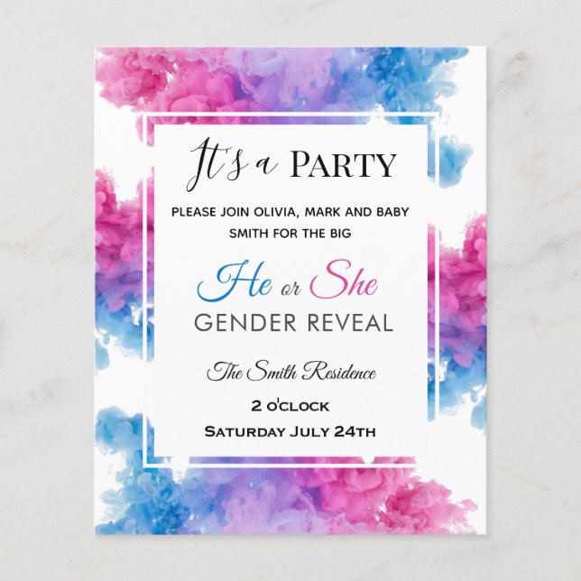 Baby gender reveal invitation Pink Blue Smoke (Front)