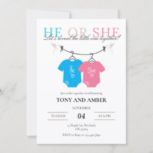 Baby Gender Reveal Invitation   Simple Modern