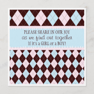 Baby Gender Reveal Party in Pink & Blue Argyle Invitation