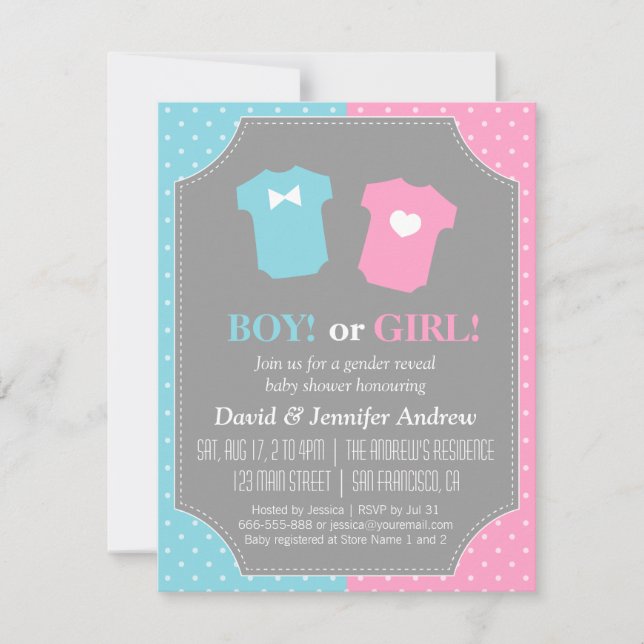 Baby Gender Reveal Party Polka Dots Invitation (Front)