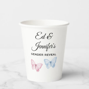 Baby Gender Reveal Pink Blue Butterflies 8oz Paper Cups